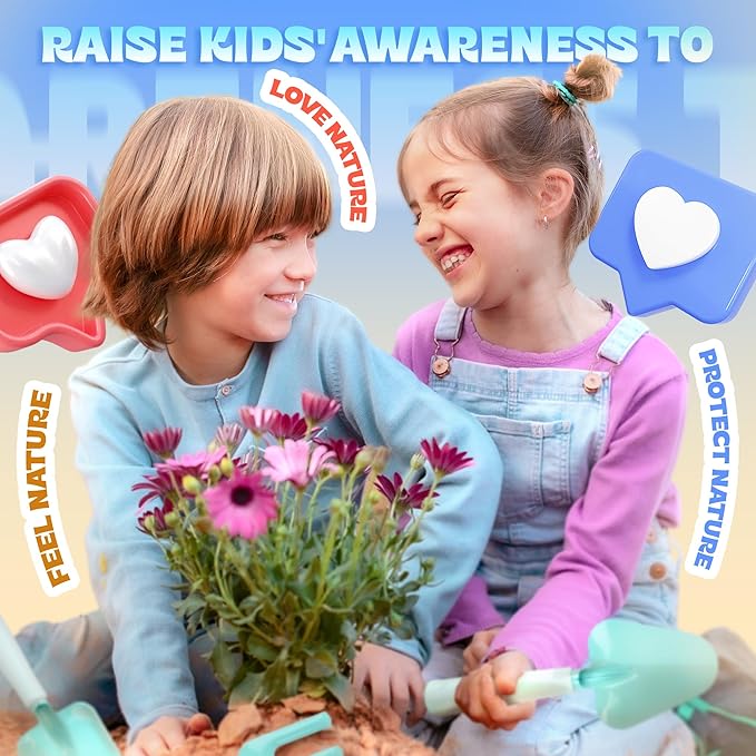 SMILESSKIDDO Kids Gardening Set - Toddler Garden Tool Set with Shovel Rake Trowel, Apron Tote Bag Watering Can and Tool Bag, Ideal Kids Gardening Tools Toy for Boys and Girls (Blue)