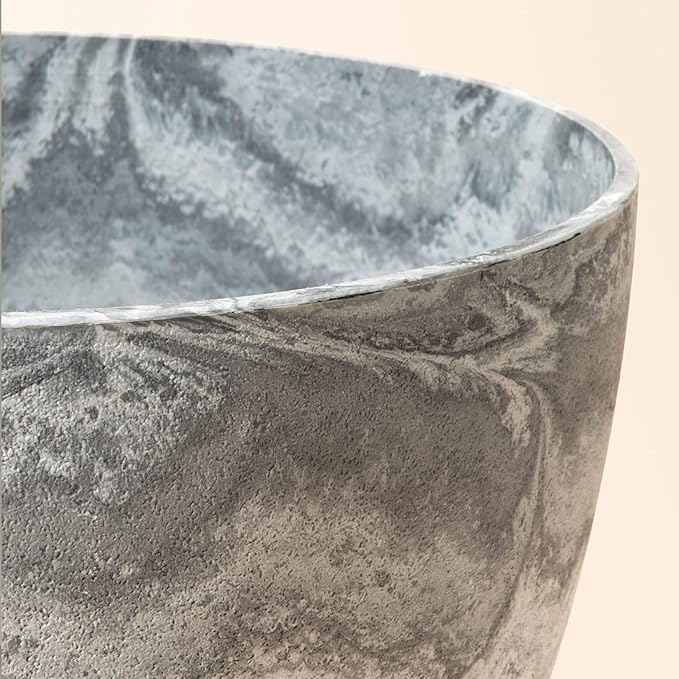 LA JOLIE MUSE Flower Pots Outdoor Garden Planters, Indoor Plant Pots with Drainage Holes, Plastic, Marble Pattern Grey, Set 2 (8.6 + 7.5 Inch)