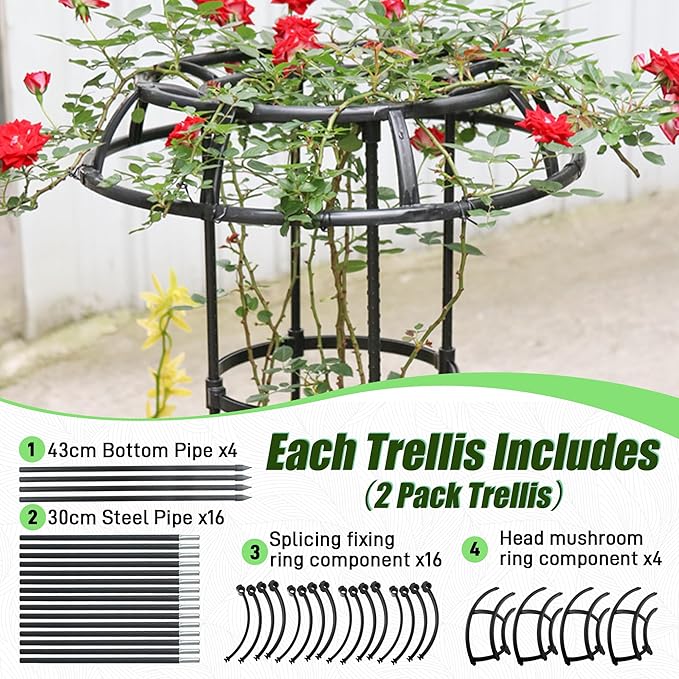 2 Pack 65 Inch Black Metal & Plastic Garden Trellis for Climbing Plants, Roses, Vines & Vegetables