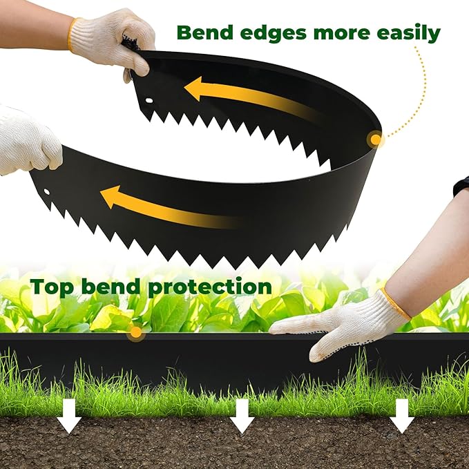 Steel Garden Edging with Top Bending Protection Metal Lanscape Edging Steel Lawn Edging 40 inch Strips, 6 inch Depth 180 Degree Bend for Garden,Lawn,Backyard, 6 Pack (6 inch-180 Degree Bend, Black)