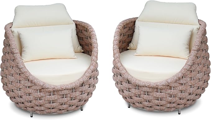 2 PCS Outdoor Accent Chair: Aluminum Woven Rope Patio Chair Modern - Cushioned Single Chair Assembled - All Weather Deck Furniture for 400lbs Porch Lanai Yard Balcony Garden Hotel, Terracotta