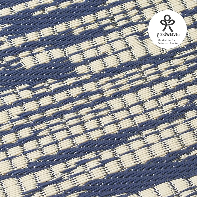 Fab Habitat Outdoor Rug - Waterproof, Fade Resistant, Crease-Free, Reversible - Premium Recycled Plastic - Distressed Abstract Stripes - Patio, Porch, Deck, Balcony - Brooklyn - Blue - 5 x 8 ft