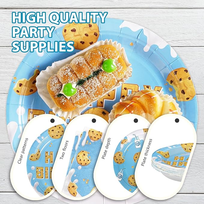 Grencian 96Pcs Milk and Cookies Party Supplies Chocolate Chip Cookies Plates and Napkins Sets Sweet One Birthday Decorations for Boys Baby Shower Milk and Cookies 1st Birthday Party Favor Serves 24