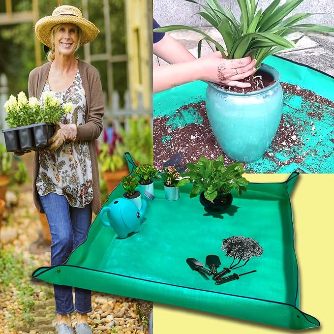 39.4" x 39.4" Large Plant Repotting Mat for Indoor Plants, Portable and Foldable Gardening mat, Waterproof Transplanting Potting Mat in Garde