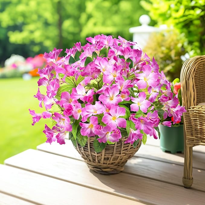Fake Plants 15.7"Plastic Flowers For Outdoors Artificial Azalea Flowers Fake Flowers Artificial Plants Outdoor Spring Flowers Artificial For Decoration Fake Plants For Outside (Pale Purple ）4Pcs