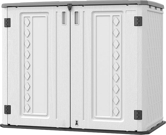 Horizontal Outdoor Storage Shed, 34 Cu.ft Outdoor Storage Cabinet Waterproof for Garden/Backyard/Home/Pool, Lockable (Off White)