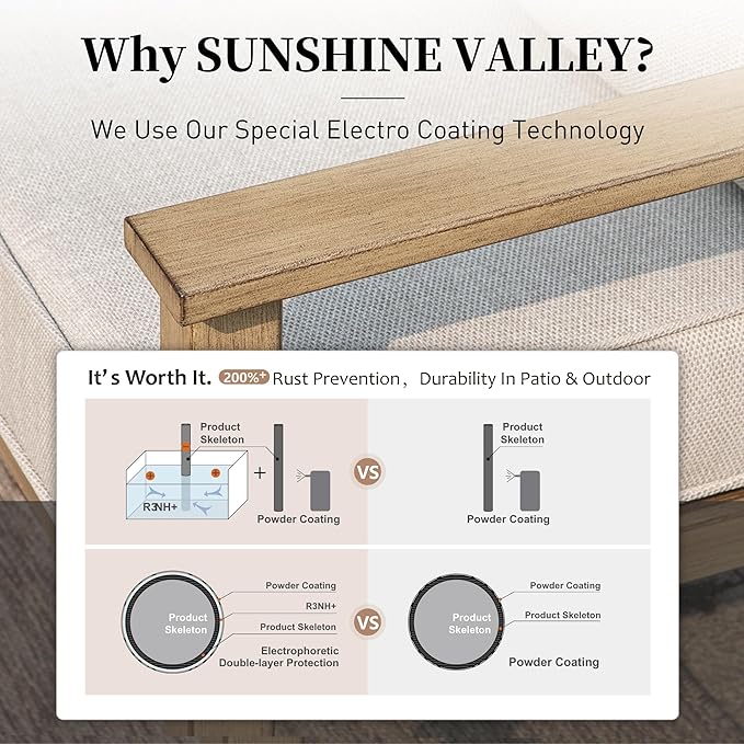 Patio Conversation Set,5 Pcs Metal Outdoor Furniture with 3-Seater Sofa,2 Swivel Chairs,Metal Nested Table and 5.75" Extra Thick Cushion for Lawn Garden Backyard,Beige