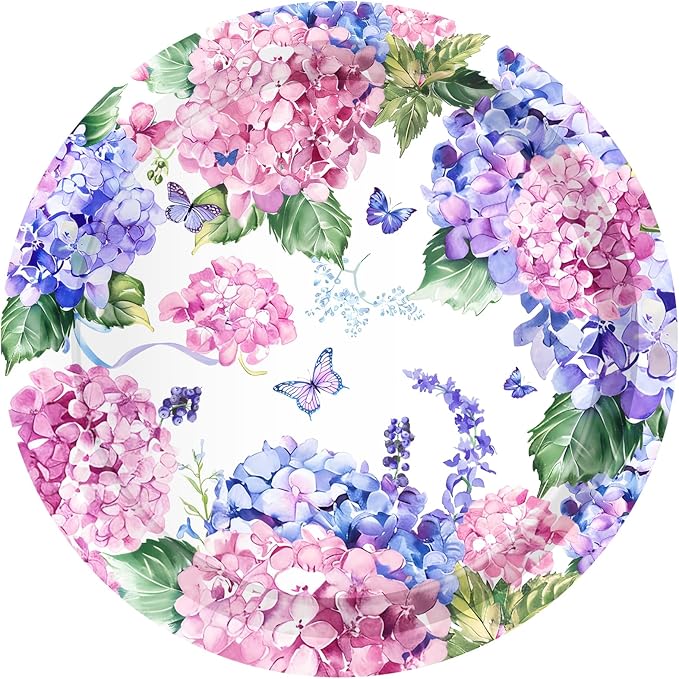 CC HOME Hydrangea Birthday Paper Plates Napkins Pink Purple Flowers Disposable Tableware Set Party Supplies Spring Floral Theme Dinnerware Serves 24 Guests for Audlts Kids Baby Shower Birthday 88PCS