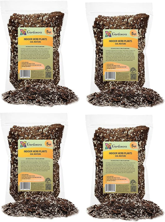 Gardenera Soil Mixture for Indoor Herb Planters - 10 Quart - Specially Blended Soil Mixture for Planting and Growing Indoor Kitchen Herbs Indoors (4 Bags of 5 Quart)