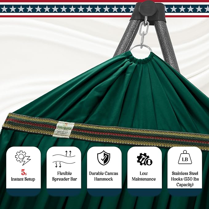 Tranquillo Uniki Hammock with Stand – 550 lbs Capacity, Foldable & Portable, Heavy-Duty Indoor/Outdoor Hammock with Premium Carry Bag, Emerald Green