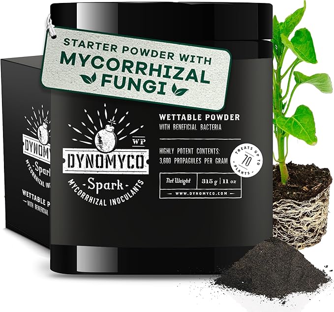 DYNOMYCO Spark WP Mycorrhizal Fungi, 11oz Wettable Powder – 3-In-1 Root Enhancer Amplifies Nutrient Uptake & Yield – Treats 70Plants, Indoor/Outdoor Bio-Stimulant – Dissolves Fast in Seed Starter Soil