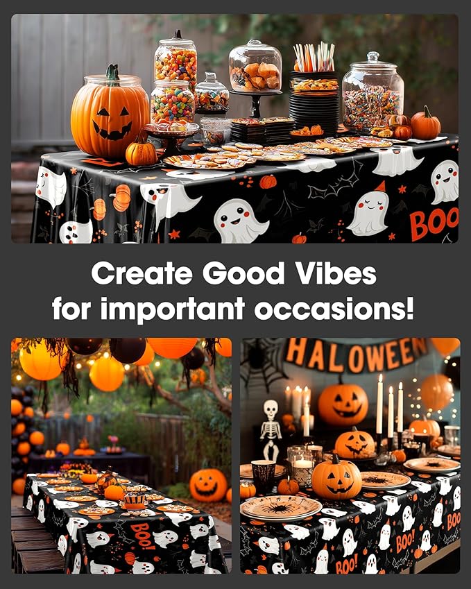 Pureegg Plastic Table Cloth Disposable 8 Pack, 54 x 108 Inch Table Cloths, Vampire Party Decorations, Halloween Tablecloths, Rectangle, Plastic Cover, Leakproof & Sturdy, Halloween Black