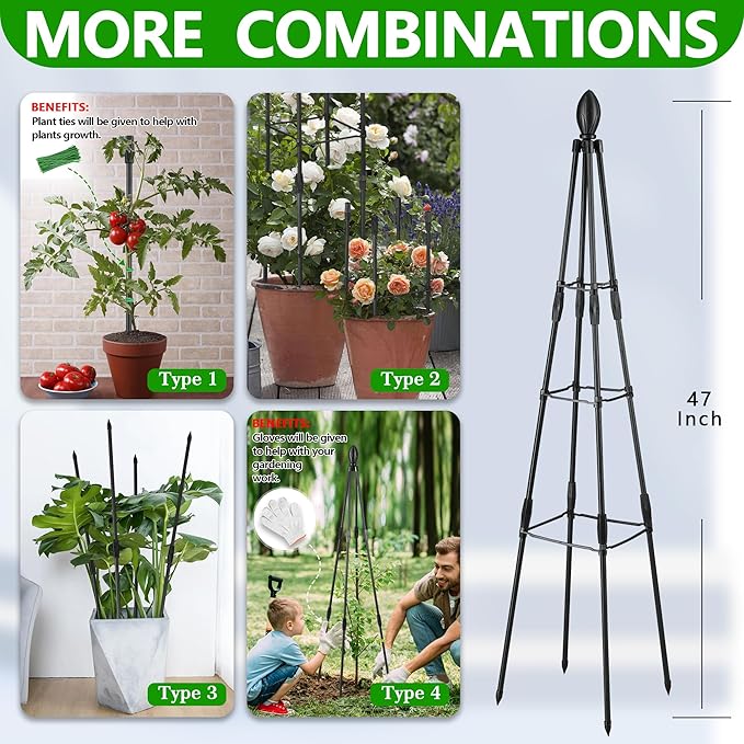 2 Pack Garden Trellis for Climbing Plants, Garden Trellis Rustproof Plastic Coated Metal Plant Support for Vegetables, Vines and Rose Bushes