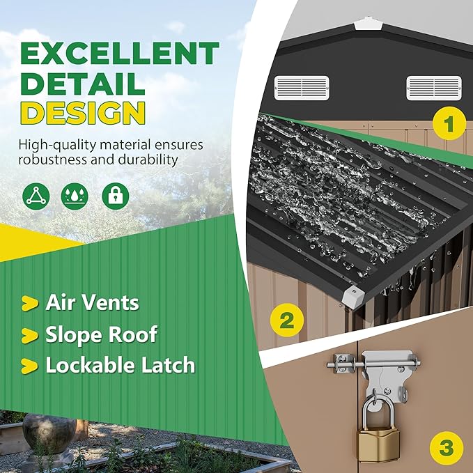 Devoko 8 x 10 FT Outdoor Storage Shed, Metal Garden Sheds & Outdoor Storage Clearance, Large Tool Shed Outdoor with Single Lockable Door for Patio Lawn Backyard (Brown)