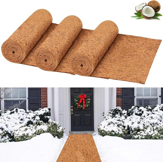Riare 3 Pack 16 × 118 Inch No-Slip Ice and Snow Carpet Mats- Natural Coconut Fiber Carpet Anti-Slip Coir Mat for Winter Walkways Front Door Stairs Porch Outdoor Garden Patio Safe &Stable Walking