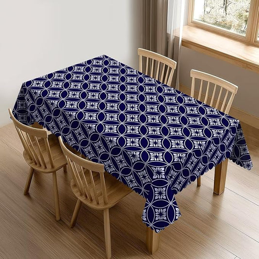 Indigo Circles Flower Table Cloth for Dining Tables,Reusable Blue White Abstract Floral Tablecloths Tabletop Decoration Rectangle Table Cover for Kitchen,Party,Holiday, 54x72 Inch