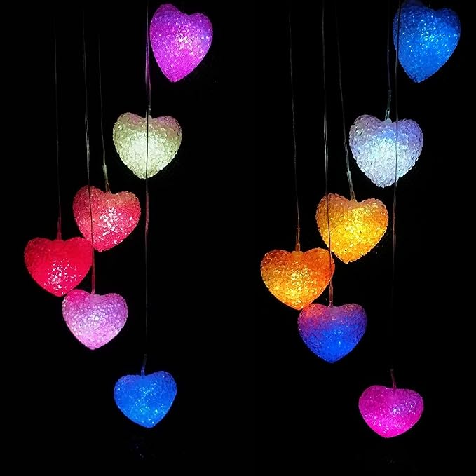 Loving Heart Solar Wind Chimes Outdoor Hanging - Waterproof Solar Powered LED Changing Lights Color Mobile Romantic Wind-Bell 6 Heart-Shaped Wind Chimes Gifts for Home, Party, Night Garden Decoration