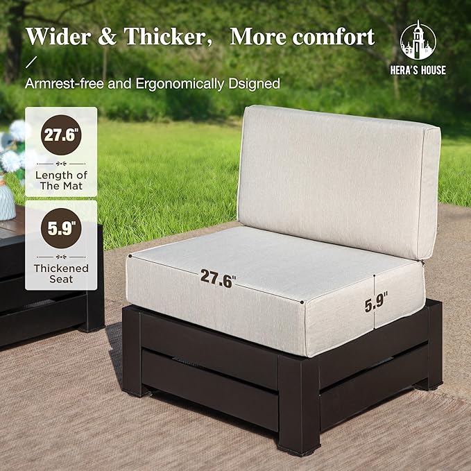 HERA'S HOUSE Patio Furniture Set, 4 Pieces All-Weather Outdoor Sectional Sofa with 28" Coffee Table & 5.9" Thick Waterproof Cushions, Modular Conversation Set for Garden Deck Backyard (Easy Assembly)