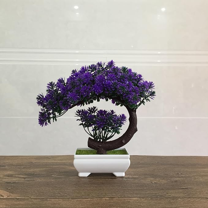 Small Artificial Plants Greenery Desktop Bonsai - Purple Plastic Fake Plants for Home Decor Indoor Bookshelf Office Desk Bathroom Room Decor, Tall 8.5"