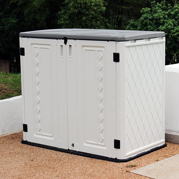 Horizontal Outdoor Storage Shed, 34 Cu.ft Outdoor Storage Cabinet Waterproof for Garden/Backyard/Home/Pool, Lockable (Off White)