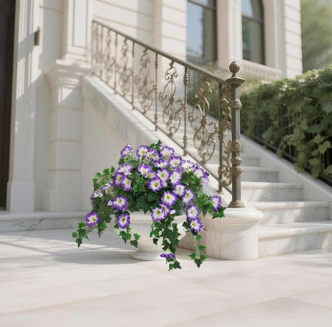 Artificial Fake Flowers Plants for Outdoor Decoration, 2PCS Faux Petunias Silk Plants UV Resistant Realistic Porch Garden Balcony Decor, Fake Flowers for Outdoor Planters Home Decor(Pure purple)