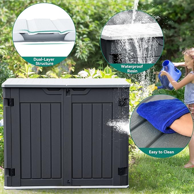 YITAHOME Outdoor Resin Storage Sheds, 39 in Height Lockable Waterproof Horizontal Shed w/o Shelf, Easy to Assemble Shed Storage for Garden Tools, Dark Gray