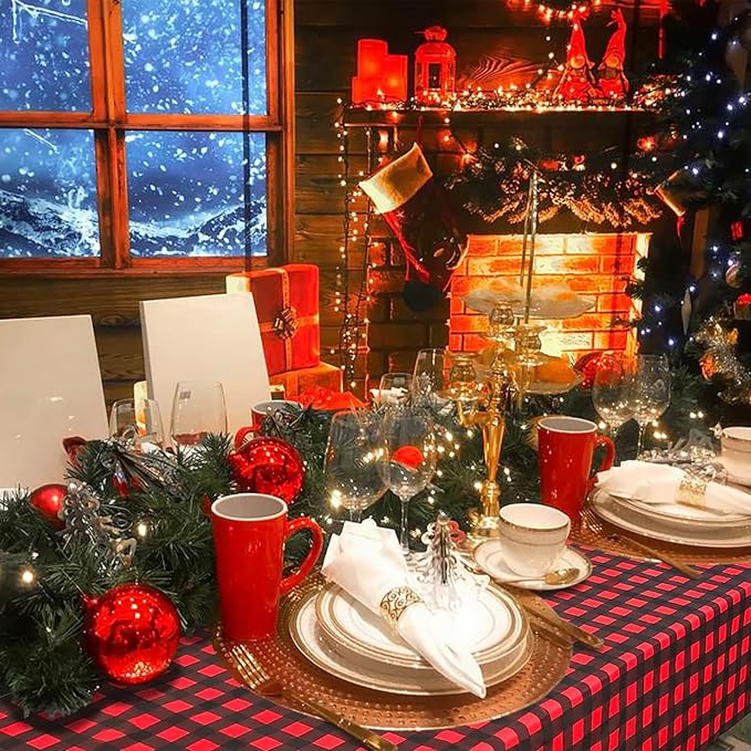 2 Pack Red and Black Checkered Tablecloth, Red Plastic Table Cloths for Parties Disposable, 54 x 108 inch Waterproof Red and Black Gingham Camping Tablecloth for Birthday, Party, Christmas