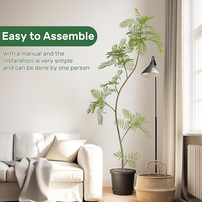 7.2FT Artificial Tree Fake Jacaranda Tree,Faux Tall Tree Lifelike Green Leaves Large Plants Indoor Fake Trees for Home Decor