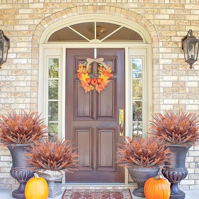 30 Bundles Artificial Fall Flowers Outdoors Fake Fall Lavender Flowers UV Resistant Plastic Faux Fall Plants for Indoor Home Porch Autumn Thanksgiving Fall Decorations (Brown)