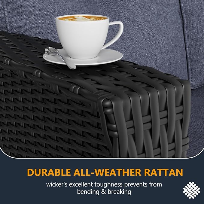 6 Pieces Outdoor Patio Furniture Set, Wicker Patio Sectional Set Conversation Wicker Swivel Chairs with Small Side Table