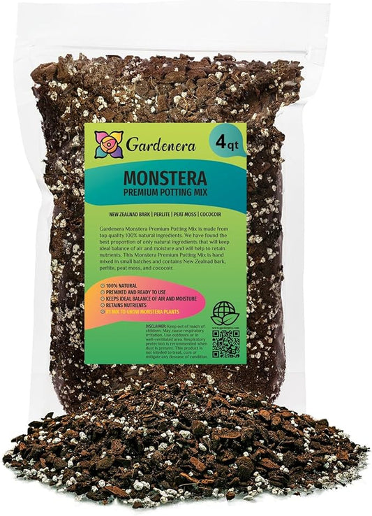 Gardenera Premium Monstera Potting Soil - Quick Drain Potting Soil for Growing and Repotting Monstera Deliciosa/Swiss Cheese Plant - 4 Quart Bag