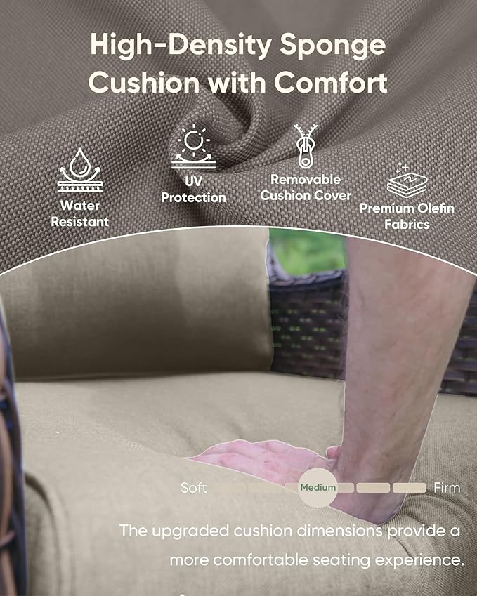 HUMMUH 6-Piece Outdoor Wicker Patio Furniture Set with Swivel Glider Chairs, Loveseat & Ottomans 5” Olefin Cushions Ergonomic Neck-Lumbar Backrest All-Weather Rattan for Garden, Deck, Porch