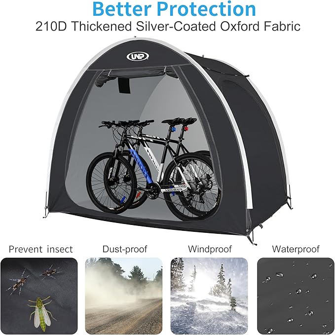 UNP Bike Storage Shed Tent, Portable Outdoor Bike Storage Tent with 210D Oxford Thick PU4000 Waterproof for 1/2/3/4 Bikes, Bike Covers Storage Shed for Bicycles, Lawn Mower, Garden Tools