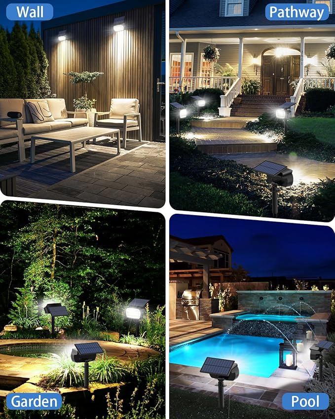 Fabrito Solar Spot Lights Outdoor 136 LEDs, Big Brighter Lighting Solar Lights Outdoor, 2 Pack IP65 Waterproof Landscape Spotlights Auto On/Off for Yard, Garden, Pathway, Plants,Tree (Cool White)