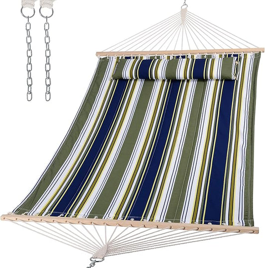 SUNCREAT Double Hammocks 2 Person with Extra Large Pillow, Non Fading Tree Hammocks for Outside, Blue&Aqua