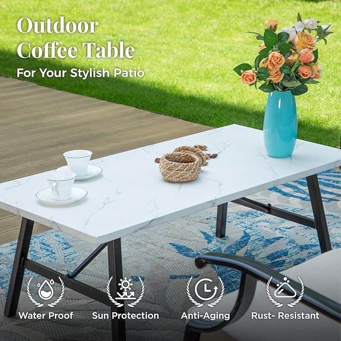 Patio Furniture Set 6 pcs, Outdoor Patio Furniture, 1 X 3-Seat Sofa, 2 X Single Chairs, 2 X Swivel Chairs, 1 X Coffee Table and 5.75" Extra Thick Cushion, Patio Conversation Set,Beige