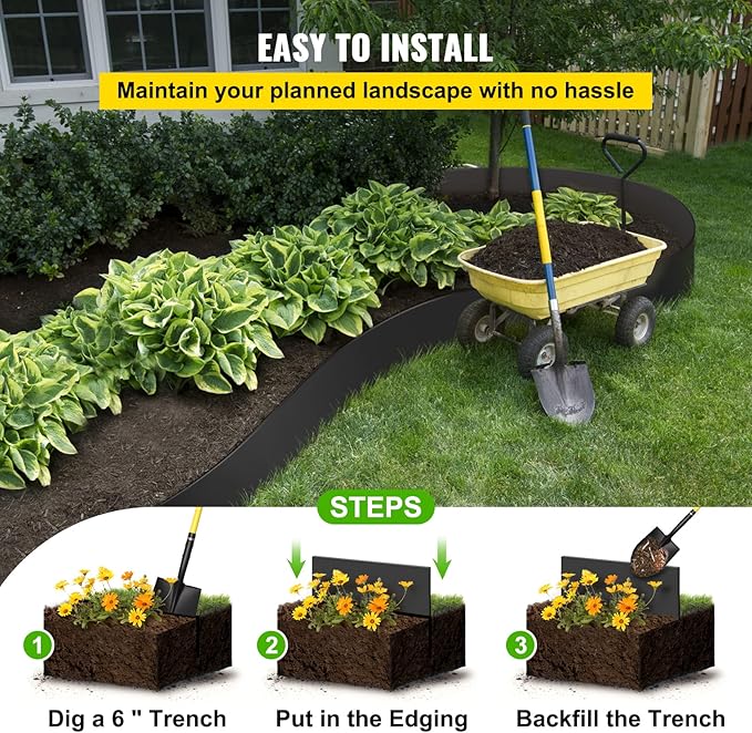 VEVOR Landscape Edging, 10 inch Depth 150 ft Total Length, Recycled HDPE Coiled Terrace Board, Flexible Bender Border for Landscaping, Lawn, Garden, Yard, Against Invading Weeds, Black