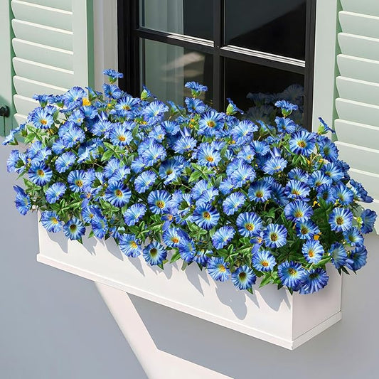 Artificial Flowers Fake Flowers Plants 13.3in Artificial Morning Glory Silk Flowers Uv Resistant Artificial Outdoor Plants 8PCS for Yard Decorations Outdoor(Blue)
