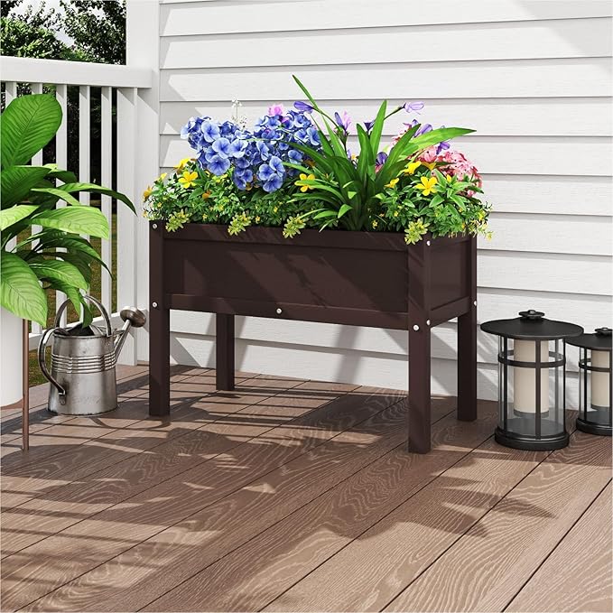 Small HDPE Raised Garden Bed, Elevated Planter Box with Legs, Outdoor All-Weather Planter Raised Beds for Seeds, Herb, Flower, Vegetable (Dark Brown)