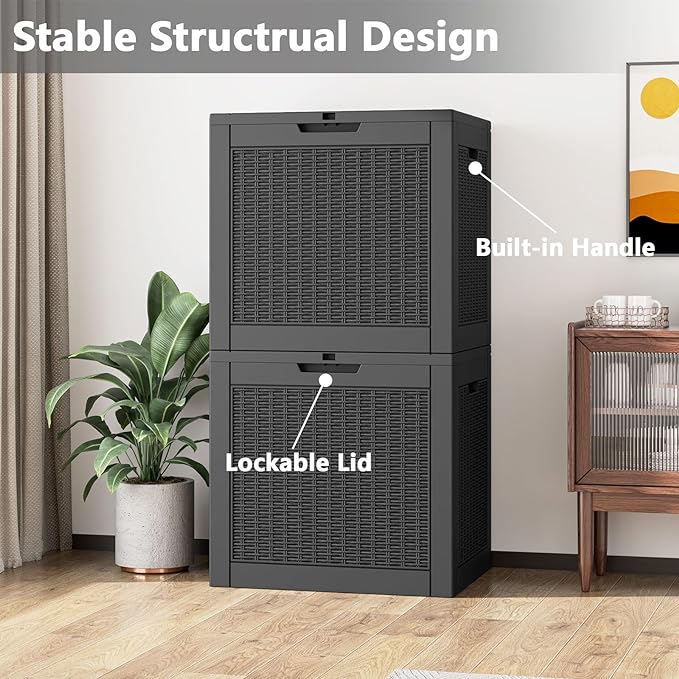 32 Gallon Resin Deck Box,Outdoor Indoor Waterproof Storage Box for Patio Cushions, Garden Tools, Pool Accessories,Backyard Storage Bin,Black