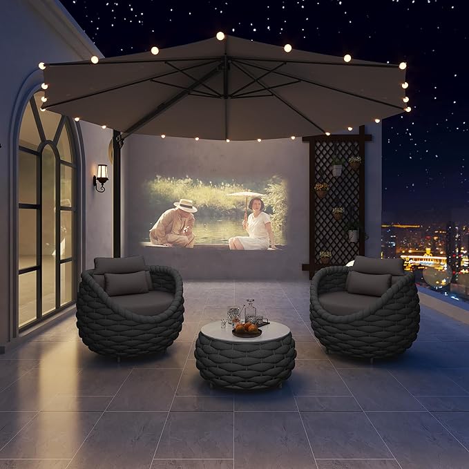 Outdoor Patio Furniture Set-5 Pieces Aluminum Sectional Sofa, Metal Patio Conversation Set with Threeseat & Armchair, Textile Rope and Coffee Table, Dark Grey