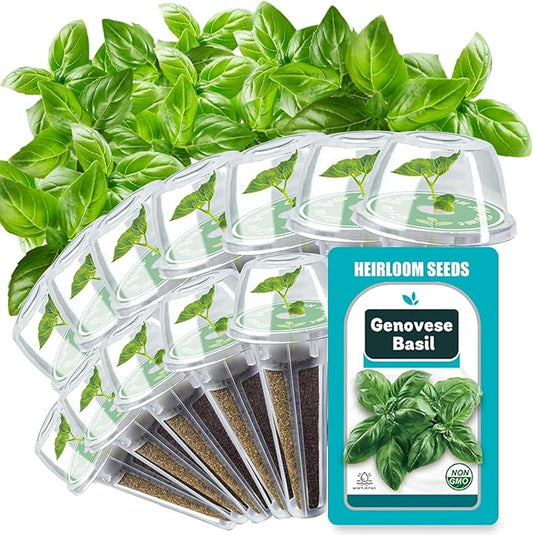 Basil Seed Pods for All Hydroponics Growing Systems, 12 Pods Herb Kit with 200+ Seeds of Genovese Basil, Grow Your Own Herb Garden at Home