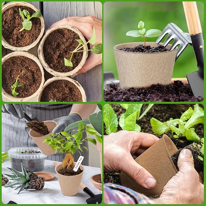 4” Peat Pots with 60Pcs Plant Labels, Biodegradable Pots for Seedlings with Drainage Holes, Garden Plant Nursery Pots Seed Starting Trays