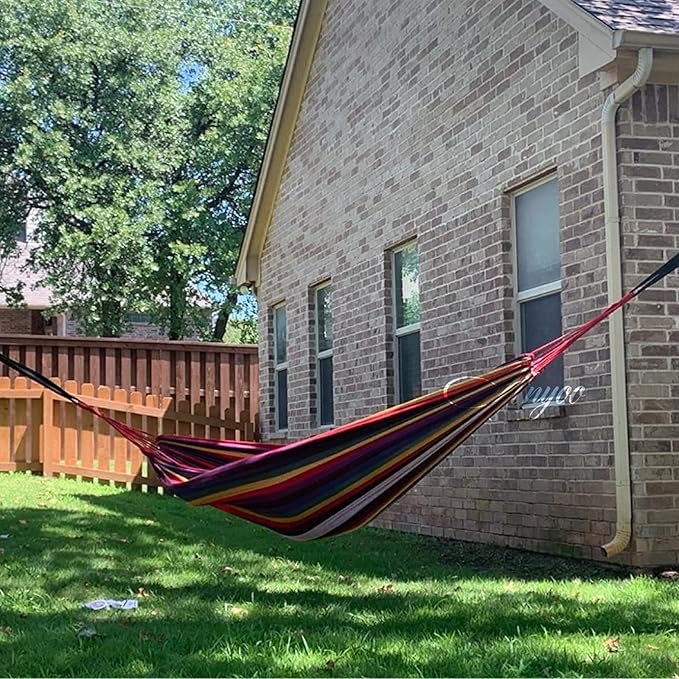 ANYOO Cotton Hammock Portable Camping Hammocks for Hanging Sturdy Garden Comfortable Fabric Hammock with Tree Straps Up to 660lbs with Travel Bag for Camping Outdoor/Indoor Patio Backyard