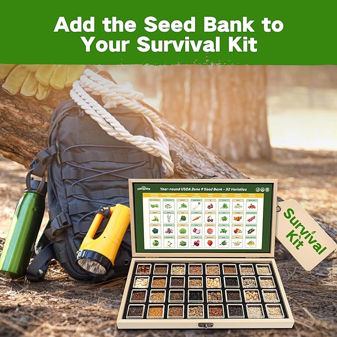 USDA Zone 8 Heirloom Seed Bank, 30,000+ Non-GMO 32 Varieties of Seeds for Planting Vegetables, Survival Seed Kit for Raised Garden Bed, Greenhouse, Gardening Gifts for Women Men