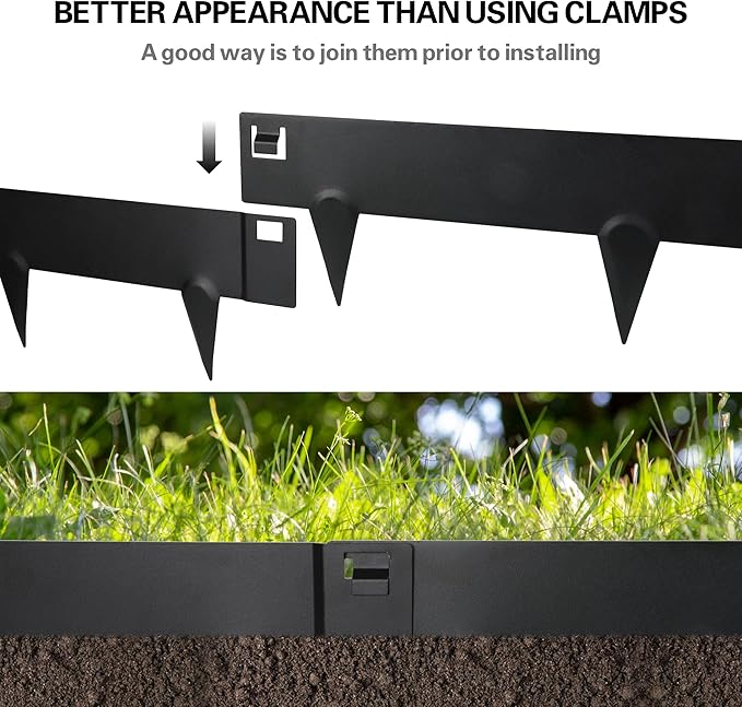 Worth Garden 10-Pack (34Ft Total) Galvanized Steel Landscape Lawn Edging - 6 in. H Bendable Metal Strips - Hammer-in 18-Gauge Flexible Black Edging Border - Yard Pathway Divider - Buckle Connection