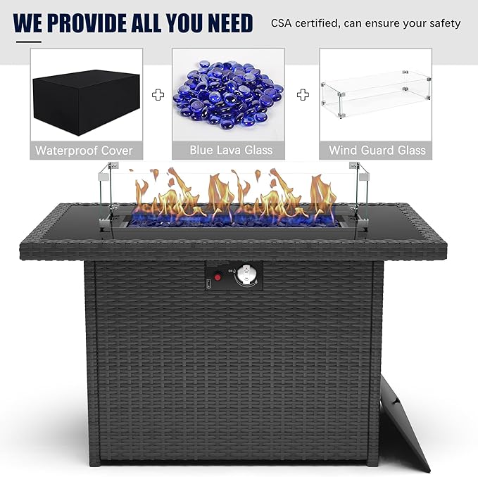 LayinSun 10 Pieces Outdoor Patio Furniture Set with Fire Pit Table, Rattan Wicker Sectional Swivel Rocker Chairs Sets