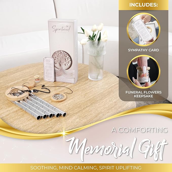 Tree of Life Memorial Wind Chimes for Loss of Loved One - Beautifully Packaged Memory Tree Windchimes in Memory of a Loved One - Sympathy Wind Chimes with Sympathy Card & Floral Keepsake (32" Size)
