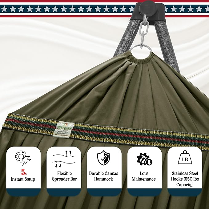 Tranquillo Uniki Collapsible Hammock Stand, Folding Camping Hammock and Stand, 550 lbs Capacity, Heavy Duty Folding Hammock for Indoor Outdoor, Quickly Assembly, Sage