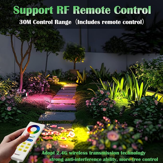 RGB Low Voltage Landscape Lighting, Smart Landscape Spot Lights Outdoor, 12 Volt Color Changing Landscape Lights with Remote/APP/Voice Control, Outdoor Uplights for Garden Yard.